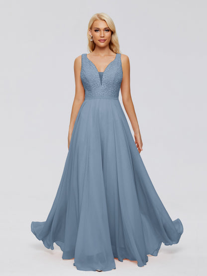 Eliza V Neck Straps Chiffon Bridesmaid Dresses