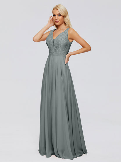 Eliza V Neck Straps Chiffon Bridesmaid Dresses