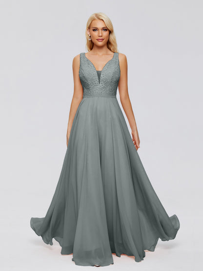 Eliza V Neck Straps Chiffon Bridesmaid Dresses