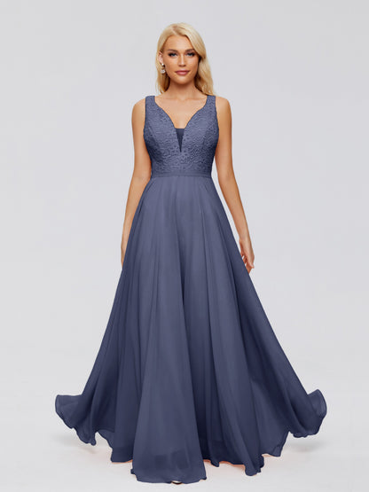 Eliza V Neck Straps Chiffon Bridesmaid Dresses