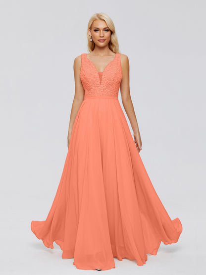 Eliza V Neck Straps Chiffon Bridesmaid Dresses