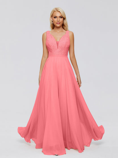 Eliza V Neck Straps Chiffon Bridesmaid Dresses
