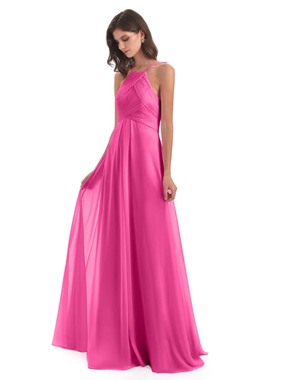 Ellison Floor Length Halter Keyhole Chiffon Bridesmaid Dresses