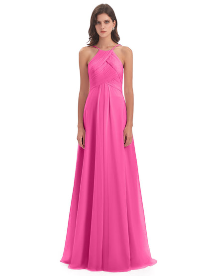 Ellison Floor Length Halter Keyhole Chiffon Bridesmaid Dresses