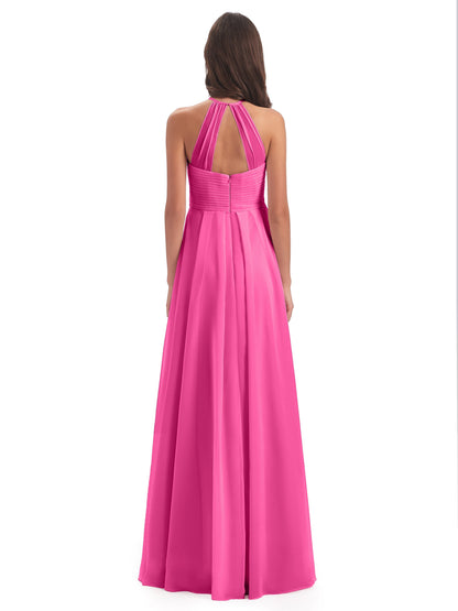 Ellison Floor Length Halter Keyhole Chiffon Bridesmaid Dresses