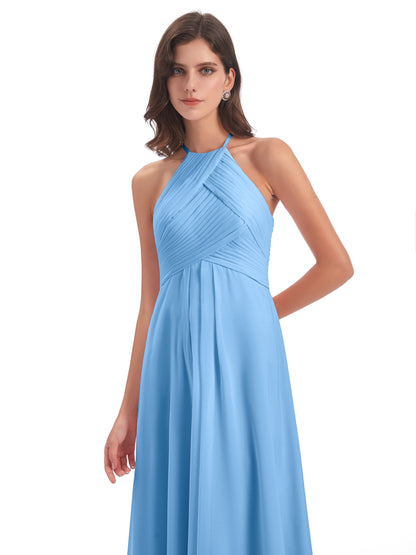 Ellison Floor Length Halter Keyhole Chiffon Bridesmaid Dresses