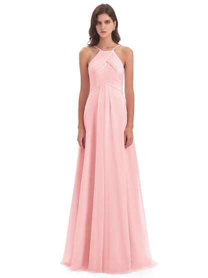 Ellison Floor Length Halter Keyhole Chiffon Bridesmaid Dresses