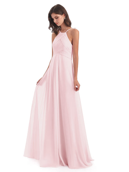 Ellison Floor Length Halter Keyhole Chiffon Bridesmaid Dresses