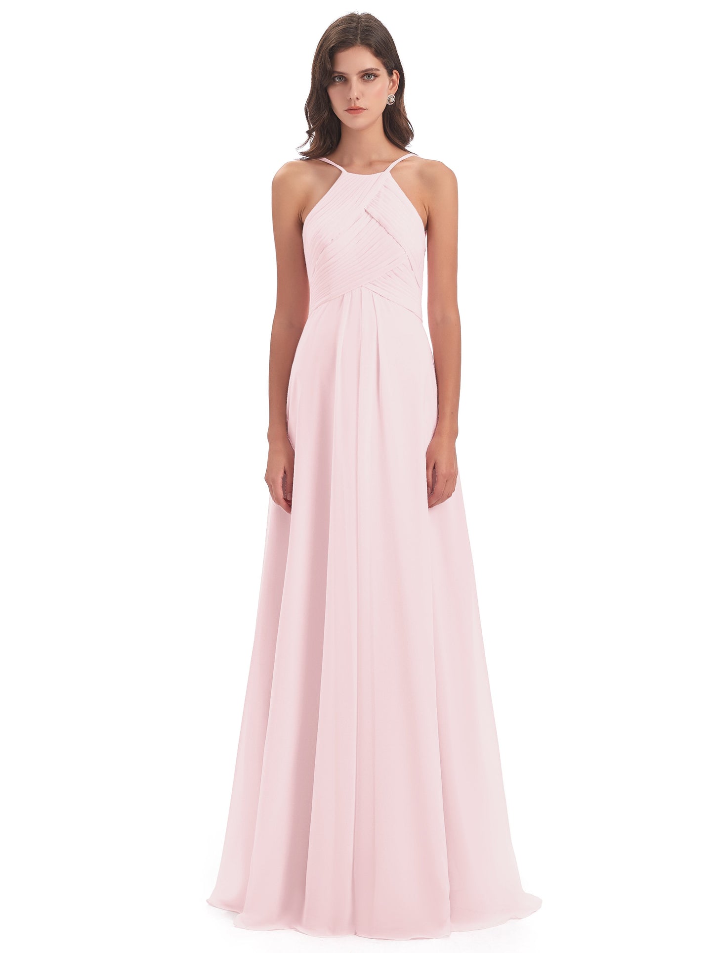 Ellison Floor Length Halter Keyhole Chiffon Bridesmaid Dresses