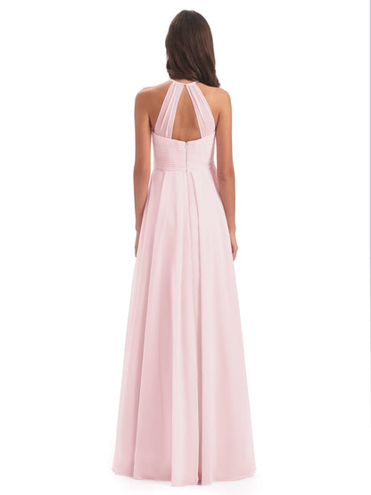 Ellison Floor Length Halter Keyhole Chiffon Bridesmaid Dresses