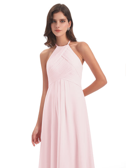 Ellison Floor Length Halter Keyhole Chiffon Bridesmaid Dresses