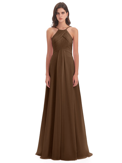 Ellison Floor Length Halter Keyhole Chiffon Bridesmaid Dresses