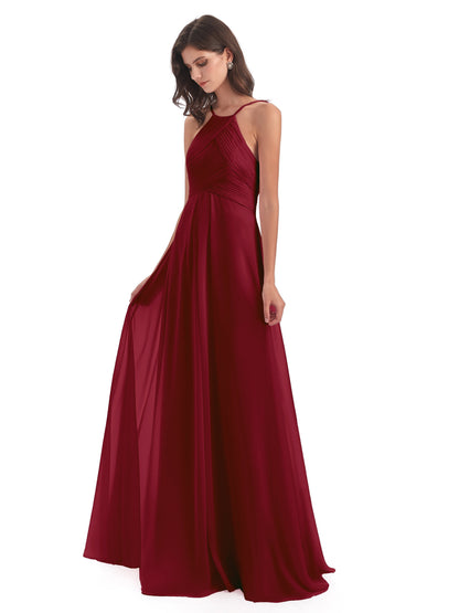 Ellison Floor Length Halter Keyhole Chiffon Bridesmaid Dresses