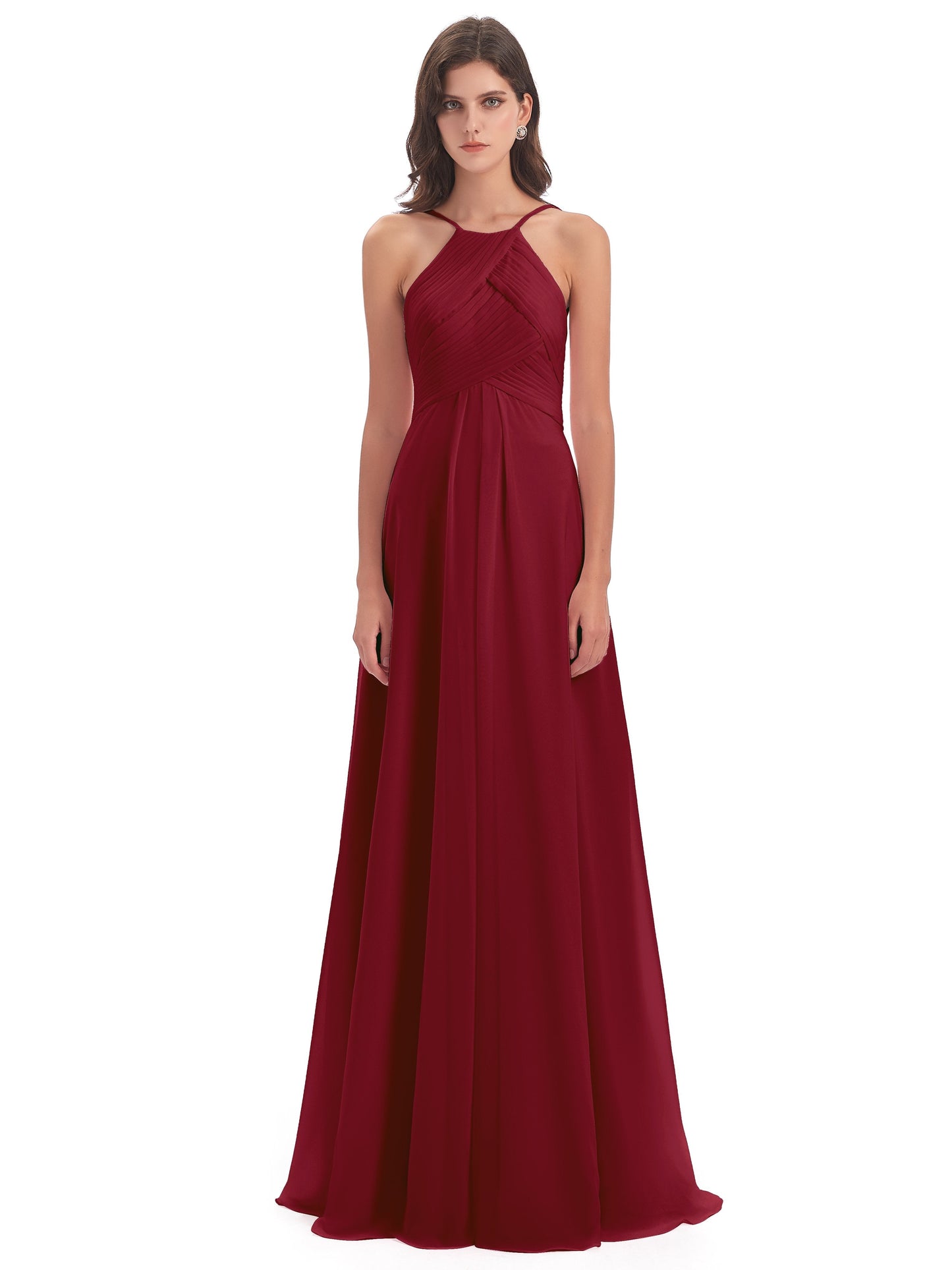 Ellison Floor Length Halter Keyhole Chiffon Bridesmaid Dresses