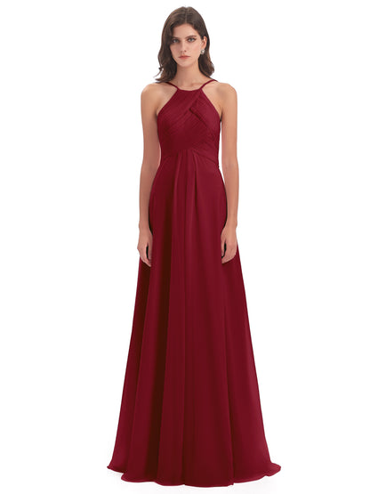 Ellison Floor Length Halter Keyhole Chiffon Bridesmaid Dresses