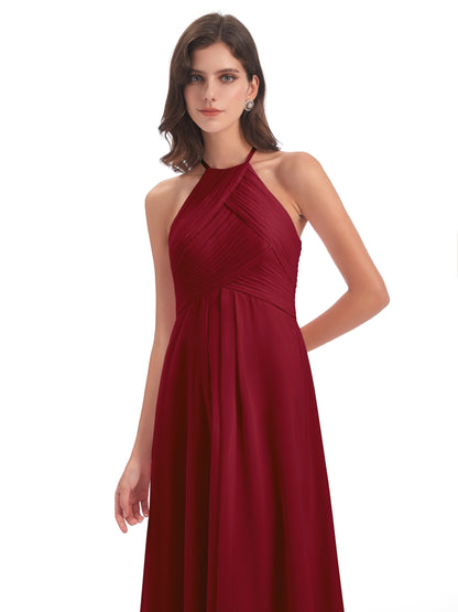 Ellison Floor Length Halter Keyhole Chiffon Bridesmaid Dresses