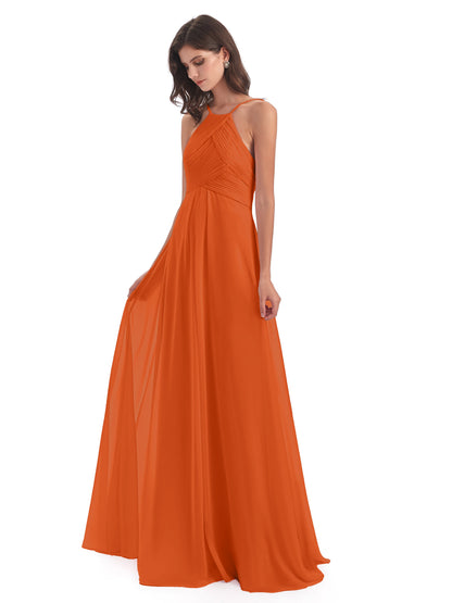 Ellison Floor Length Halter Keyhole Chiffon Bridesmaid Dresses