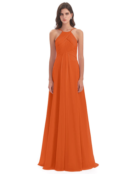 Ellison Floor Length Halter Keyhole Chiffon Bridesmaid Dresses