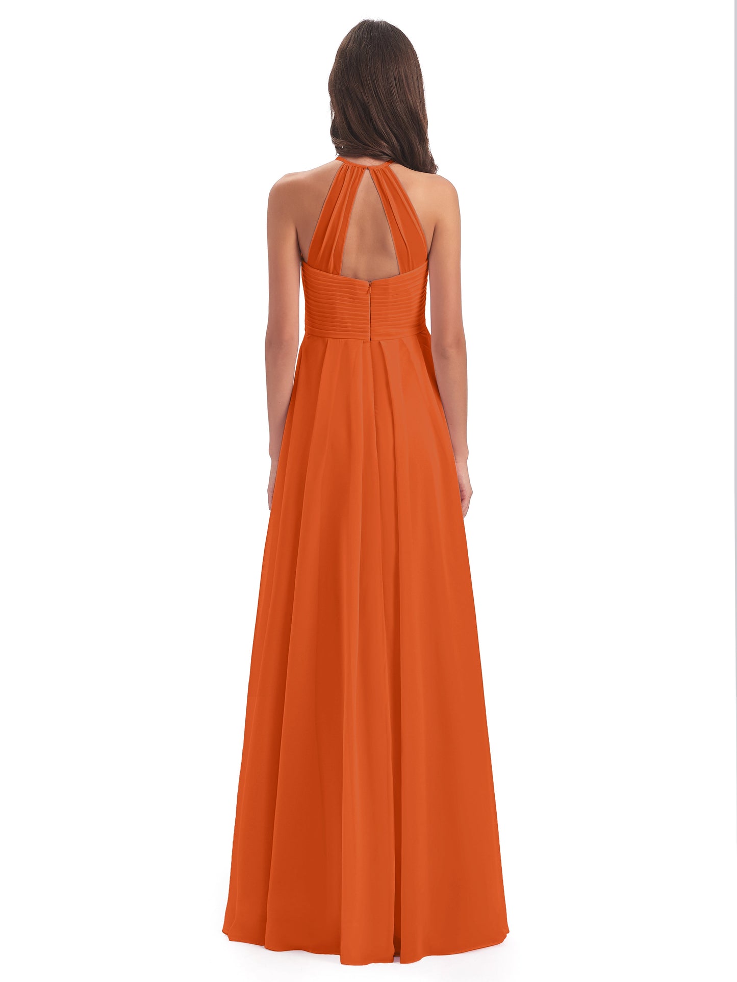 Ellison Floor Length Halter Keyhole Chiffon Bridesmaid Dresses