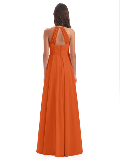 Ellison Floor Length Halter Keyhole Chiffon Bridesmaid Dresses