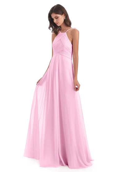 Ellison Floor Length Halter Keyhole Chiffon Bridesmaid Dresses