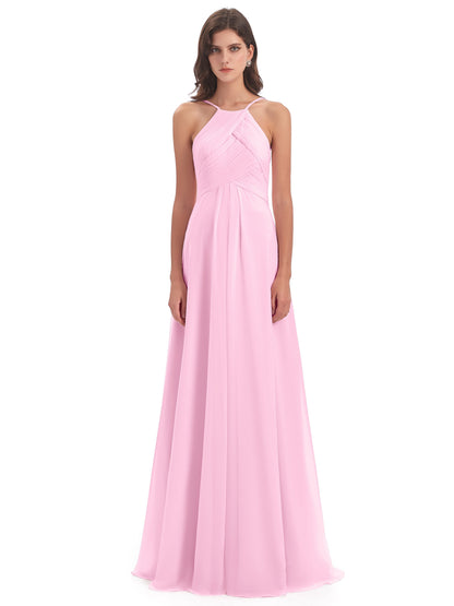 Ellison Floor Length Halter Keyhole Chiffon Bridesmaid Dresses