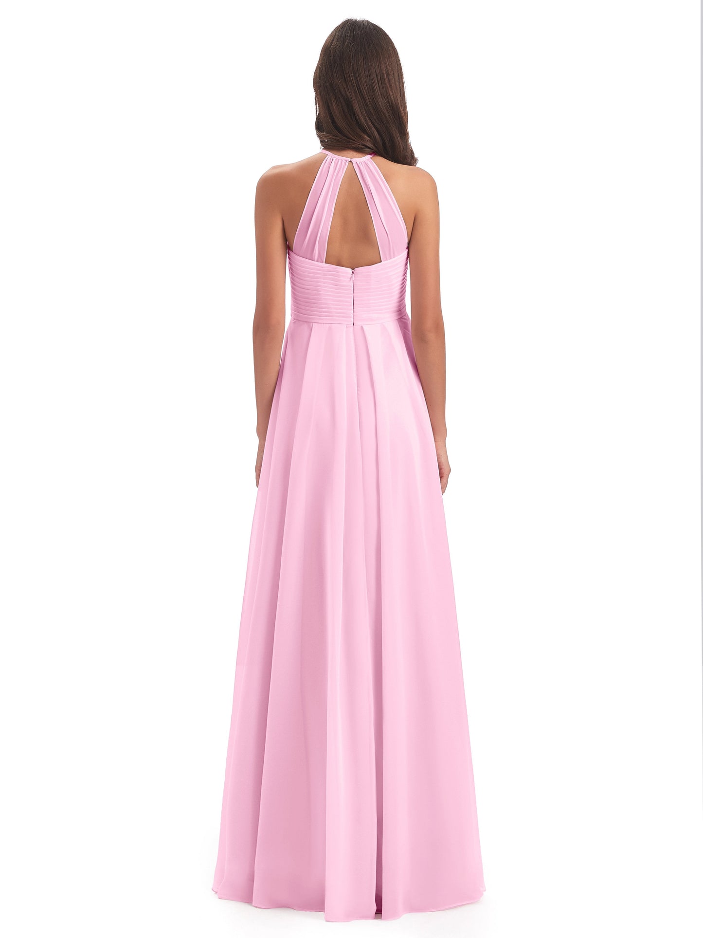 Ellison Floor Length Halter Keyhole Chiffon Bridesmaid Dresses