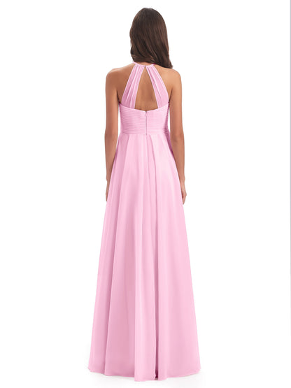 Ellison Floor Length Halter Keyhole Chiffon Bridesmaid Dresses