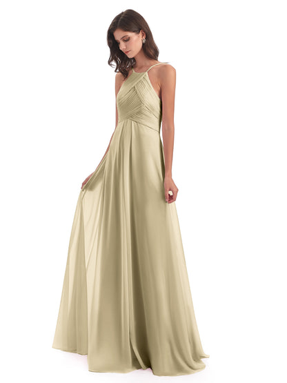 Ellison Floor Length Halter Keyhole Chiffon Bridesmaid Dresses