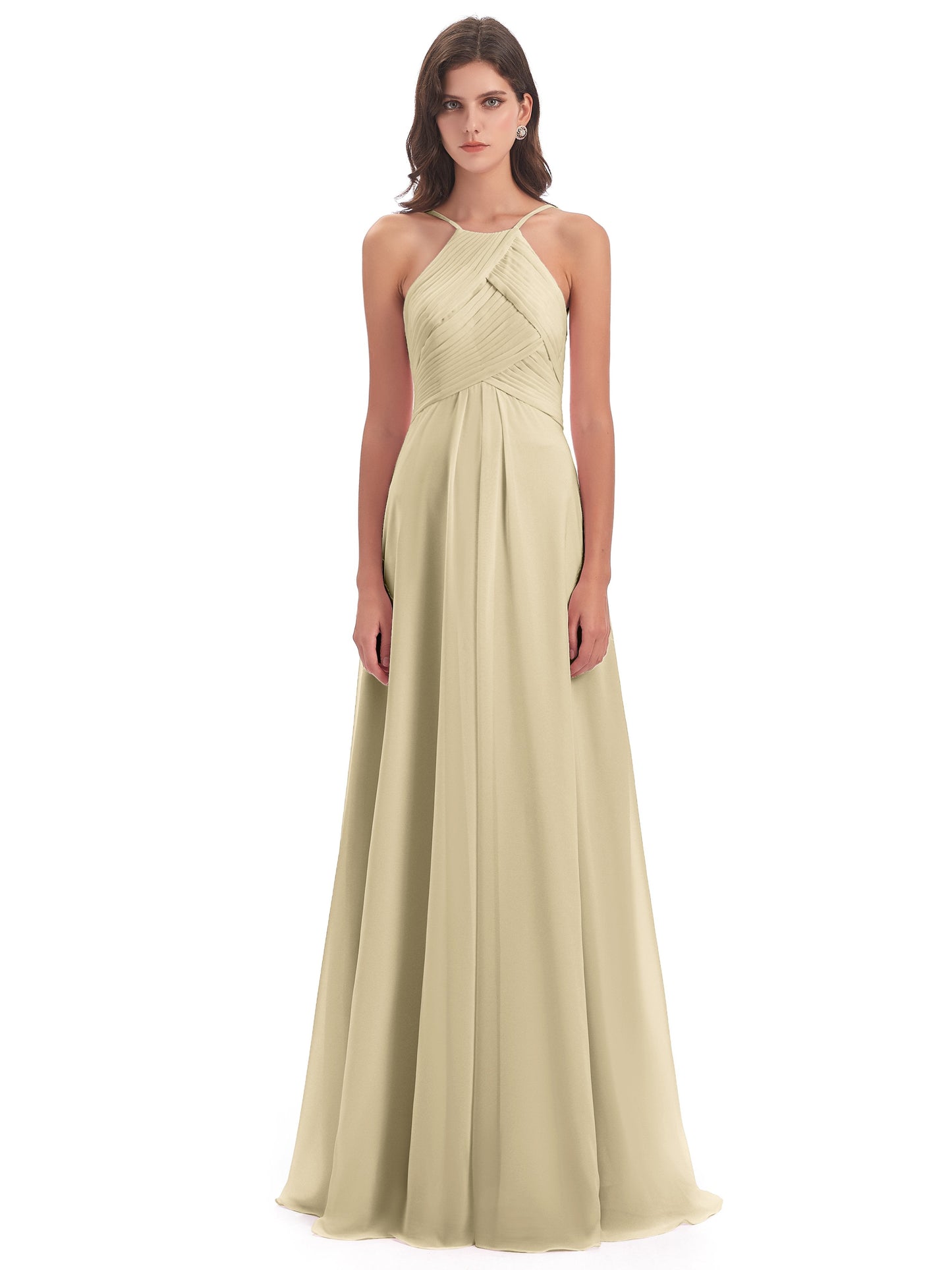 Ellison Floor Length Halter Keyhole Chiffon Bridesmaid Dresses