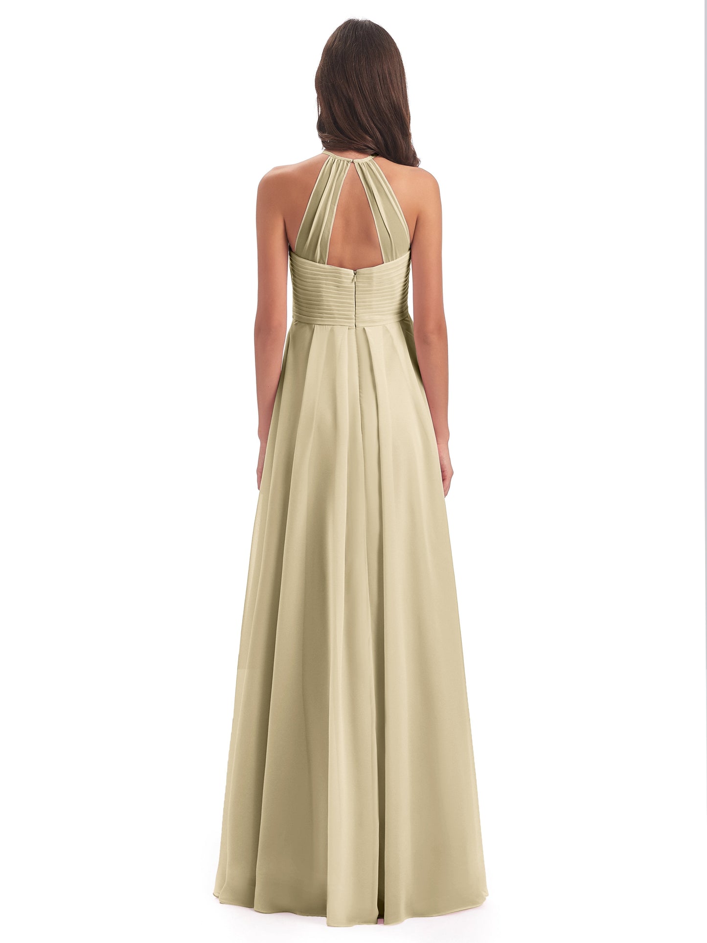 Ellison Floor Length Halter Keyhole Chiffon Bridesmaid Dresses