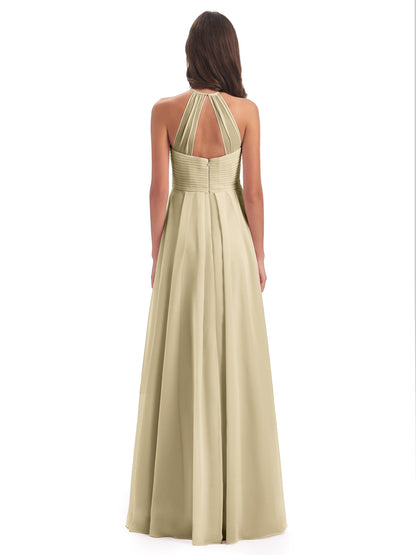 Ellison Floor Length Halter Keyhole Chiffon Bridesmaid Dresses