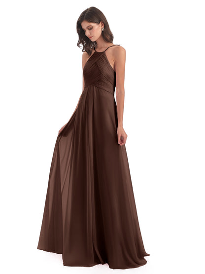 Ellison Floor Length Halter Keyhole Chiffon Bridesmaid Dresses