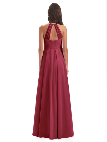 Ellison Floor Length Halter Keyhole Chiffon Bridesmaid Dresses