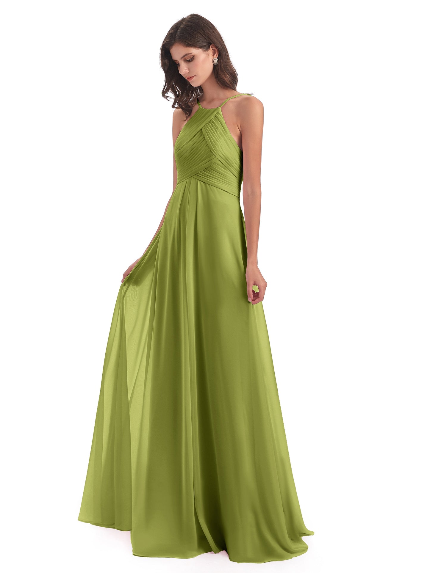 Ellison Floor Length Halter Keyhole Chiffon Bridesmaid Dresses
