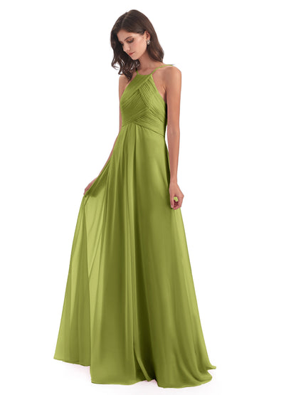 Ellison Floor Length Halter Keyhole Chiffon Bridesmaid Dresses