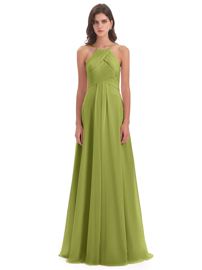 Ellison Floor Length Halter Keyhole Chiffon Bridesmaid Dresses