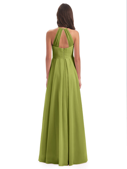 Ellison Floor Length Halter Keyhole Chiffon Bridesmaid Dresses
