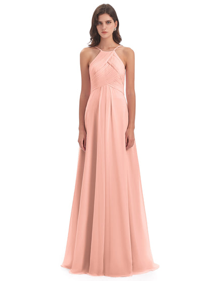 Ellison Floor Length Halter Keyhole Chiffon Bridesmaid Dresses