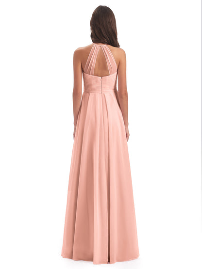 Ellison Floor Length Halter Keyhole Chiffon Bridesmaid Dresses