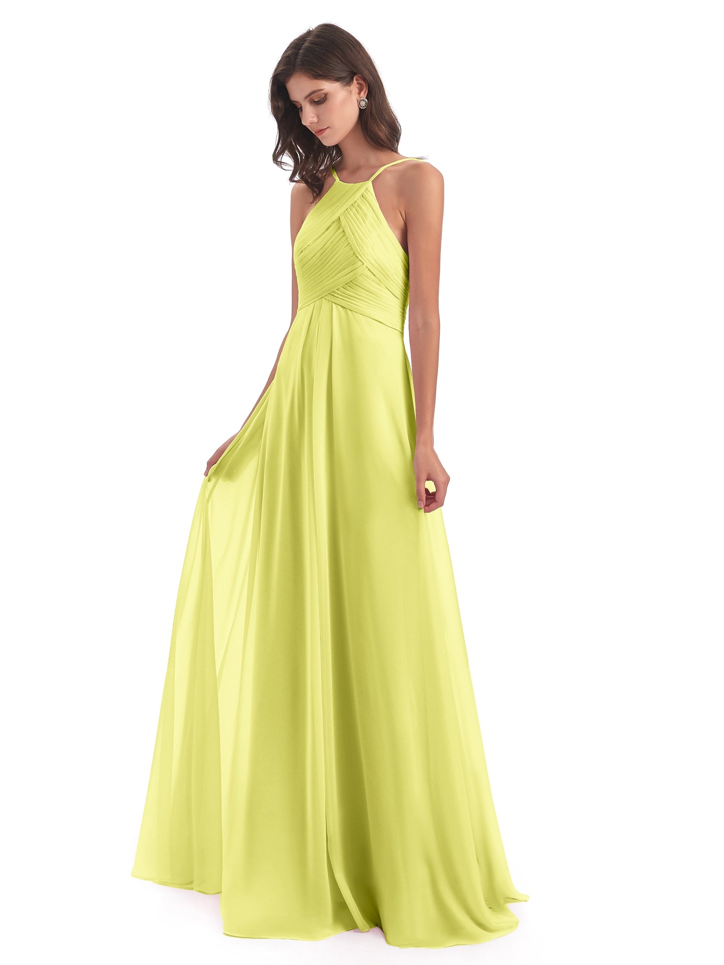 Ellison Floor Length Halter Keyhole Chiffon Bridesmaid Dresses