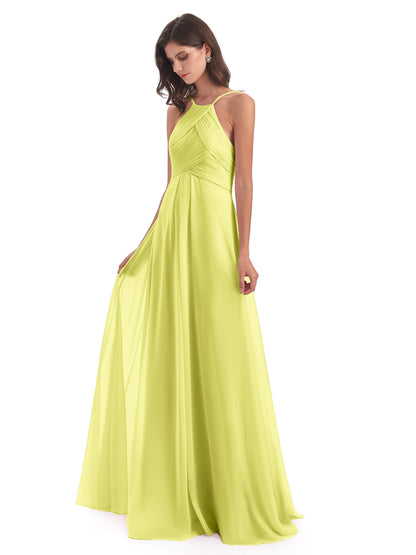Ellison Floor Length Halter Keyhole Chiffon Bridesmaid Dresses