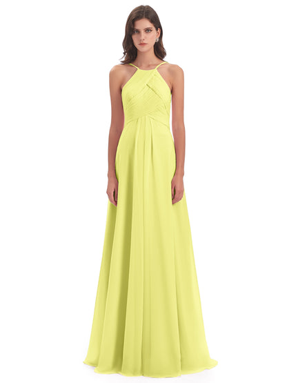 Ellison Floor Length Halter Keyhole Chiffon Bridesmaid Dresses