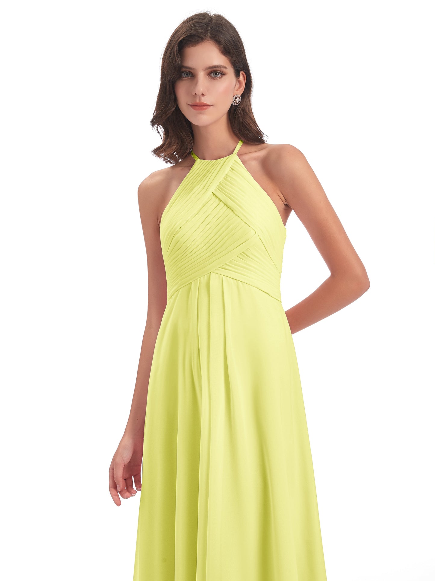 Ellison Floor Length Halter Keyhole Chiffon Bridesmaid Dresses