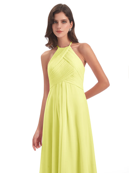 Ellison Floor Length Halter Keyhole Chiffon Bridesmaid Dresses