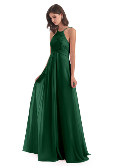 Ellison Floor Length Halter Keyhole Chiffon Bridesmaid Dresses