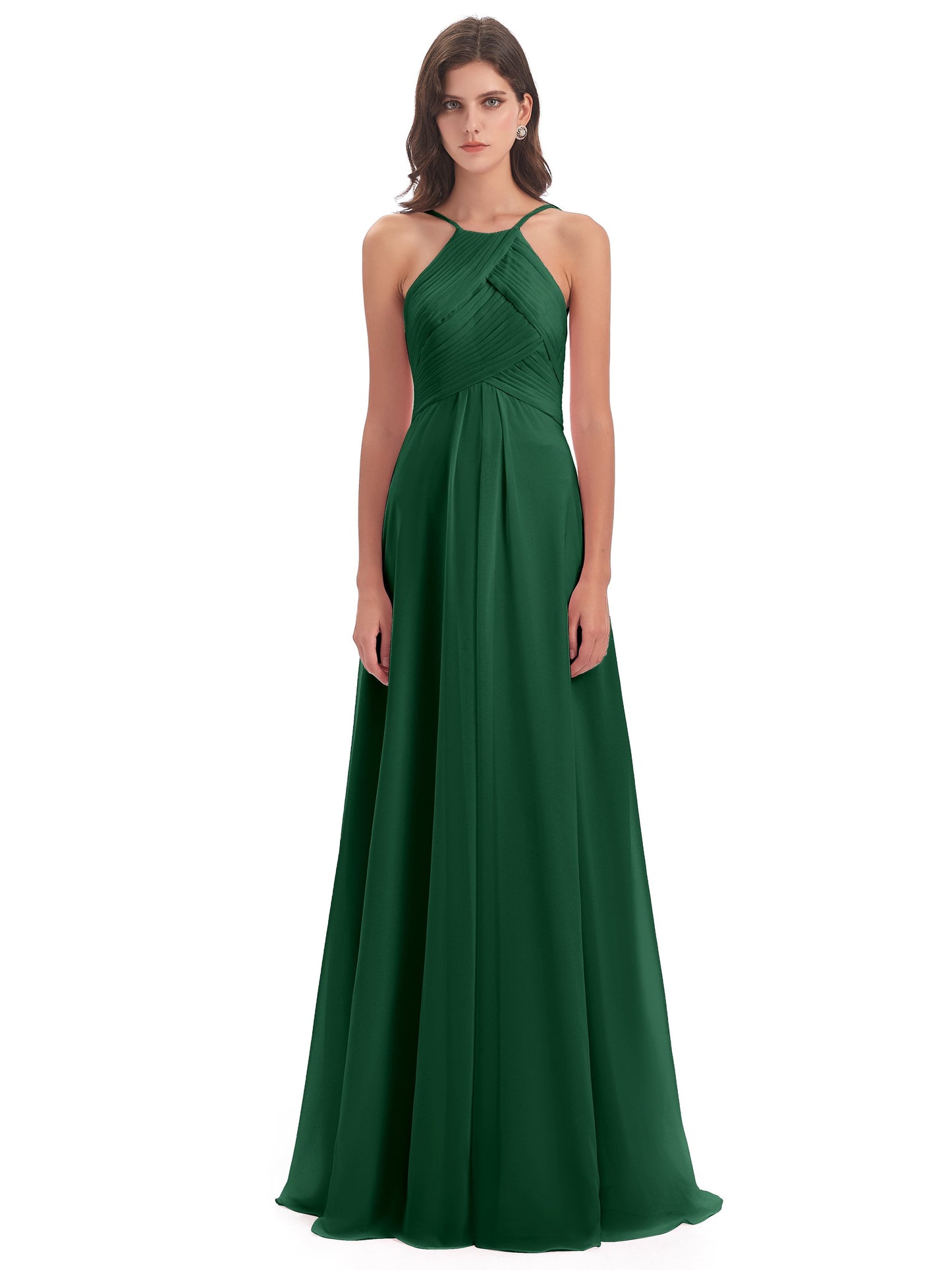 Ellison Floor Length Halter Keyhole Chiffon Bridesmaid Dresses