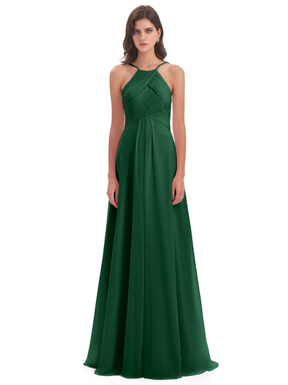 Ellison Floor Length Halter Keyhole Chiffon Bridesmaid Dresses