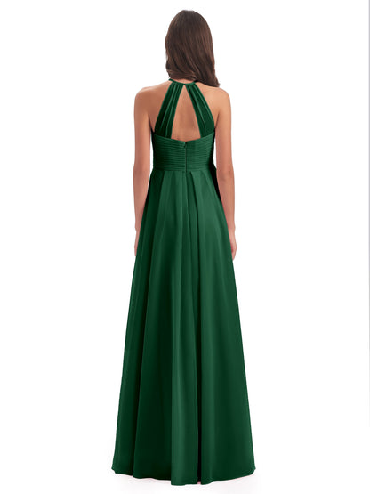 Ellison Floor Length Halter Keyhole Chiffon Bridesmaid Dresses