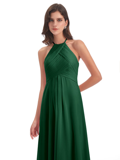 Ellison Floor Length Halter Keyhole Chiffon Bridesmaid Dresses